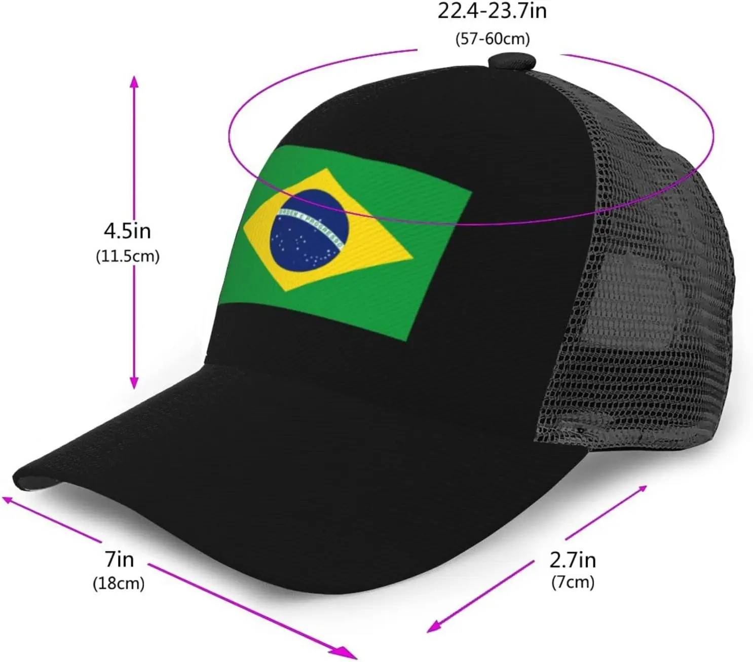 Flag of Brazil Baseball Hats Unisex Adjustable Outdoor Breathable Mesh Baseball Hat
