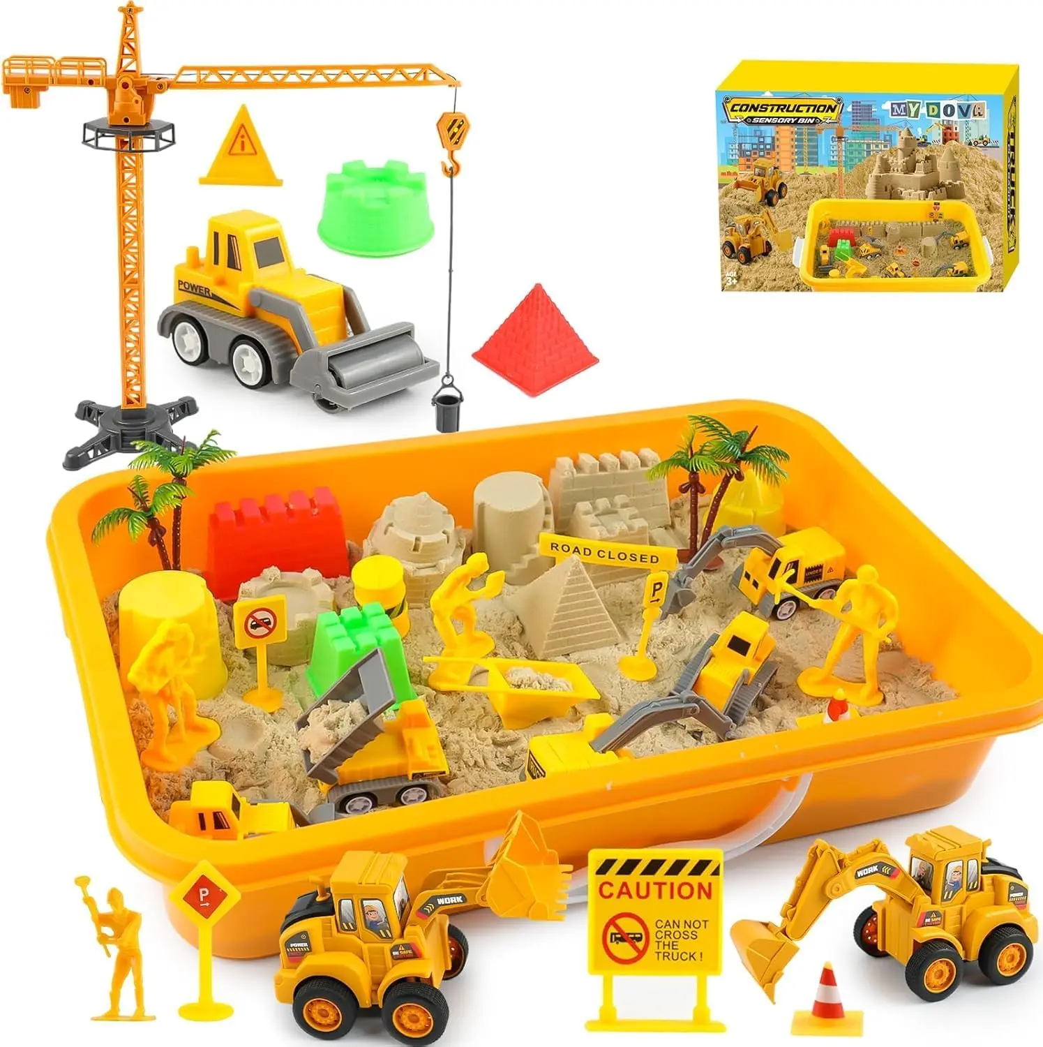 

Sand Construction Site Kit - Play Sand Art Kit with 7 Construction Truck, 2lbs magic sand, Castle Molds, Crane, construction set