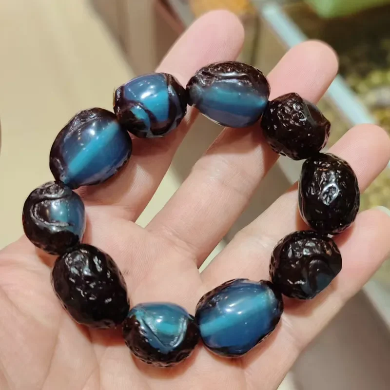 Beeswax Amber Original Stone Bracelet Pendant Necklace Old Leather Blue Amber Hand String Natural Amber Bangle Hard Bracelets