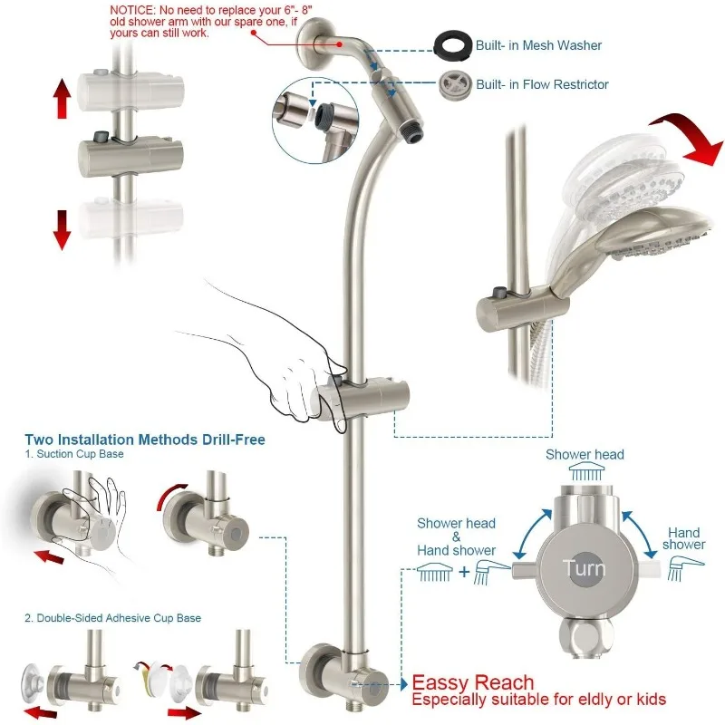 Handheld Showerhead & Rain Shower Combo for Easy Reach, 27.5