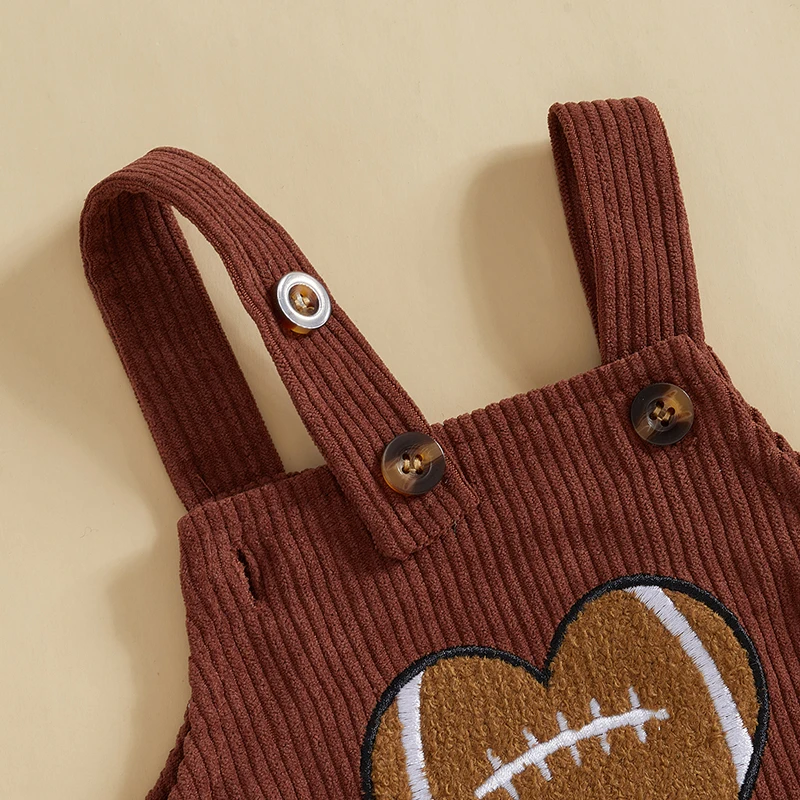 Baby Girl Football Corduroy Overalls Heart-shaped Rugby Embroidery Sleeveless Bodysuit Fall Clothes