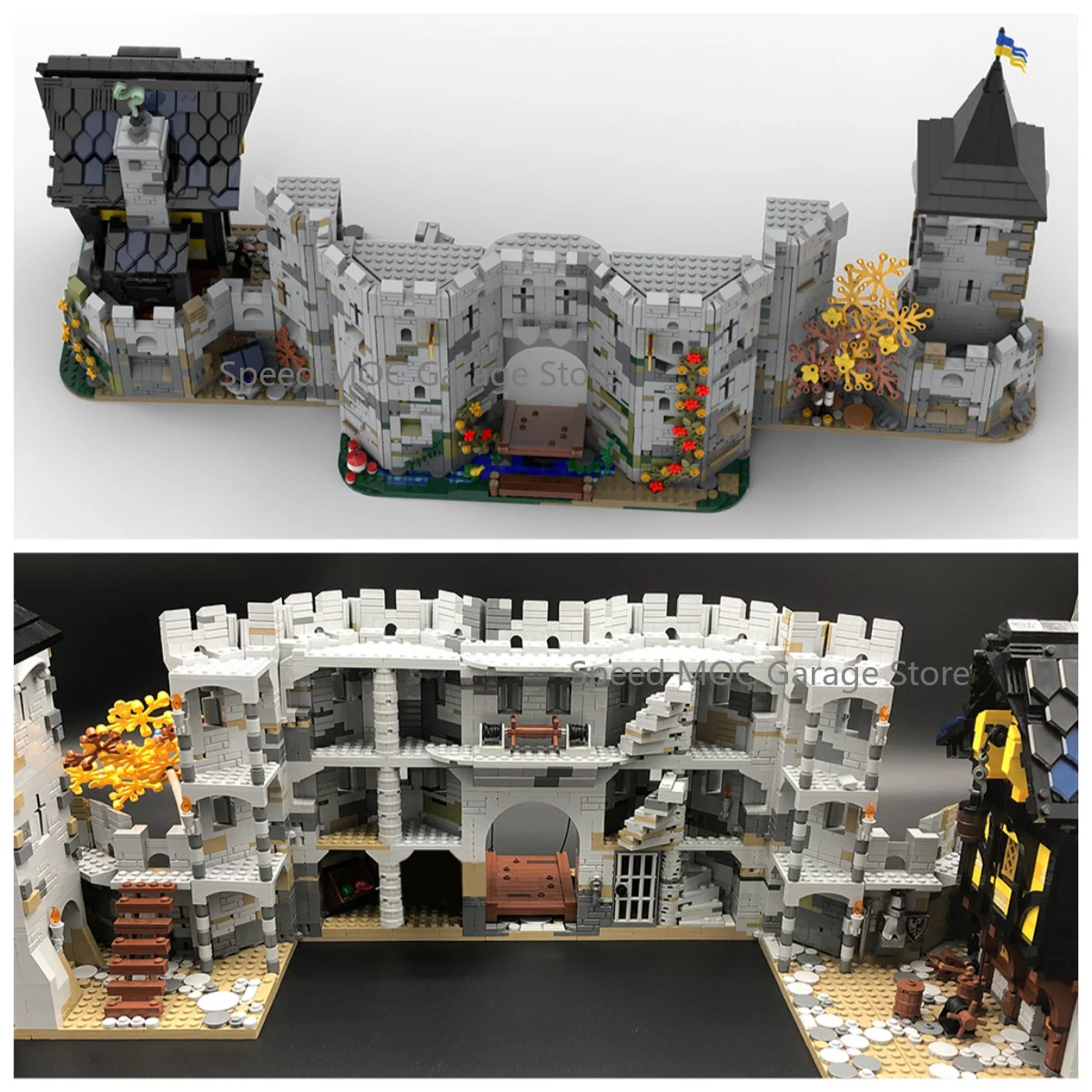 Ancient Medieval Fortress Castle MOC Brick Set Stone Gatehouse Turret Wall Countryside Retro Scenery DIY Building Ornament Model