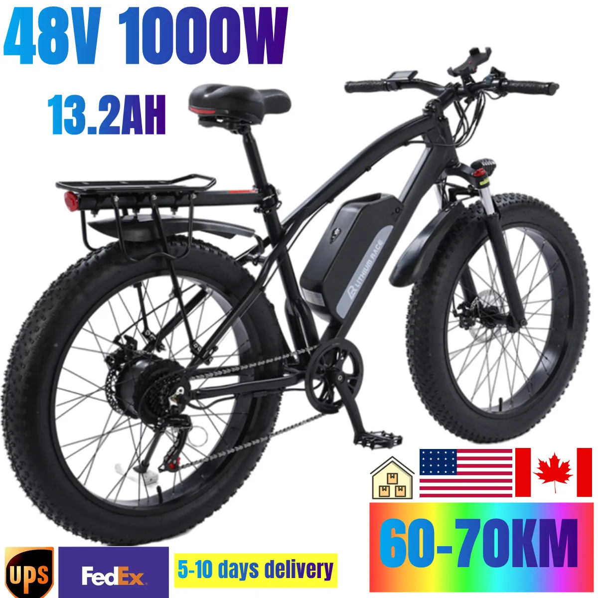 

26 Inches 4.0 Tire Adult Electric Bicycle 48V1000W Aluminum Alloy Beach Bike Power City Commuter Motorcycle Waterproof Version