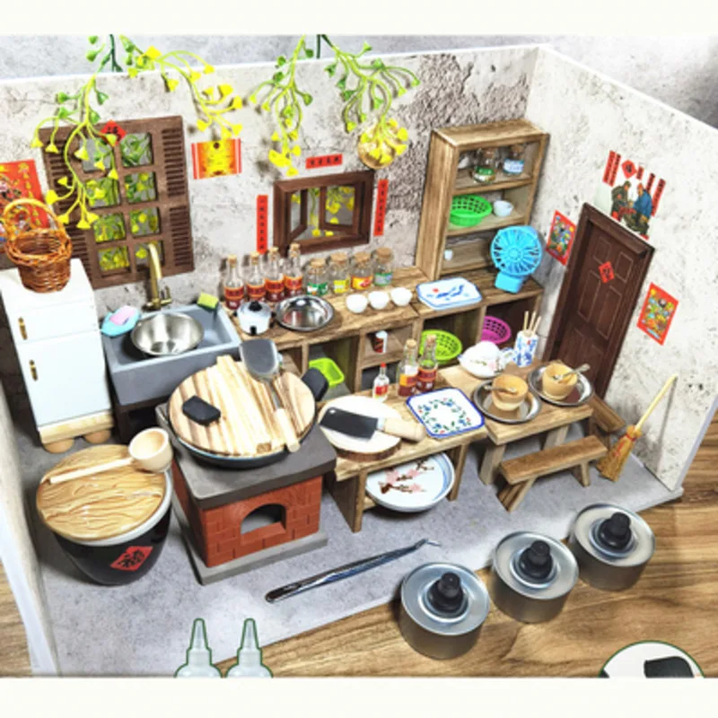 

DIY Dollhouse Mini Kitchen Furniture Toys Full Set Models For Doll House Kitchen Furniture Decorative Accessories