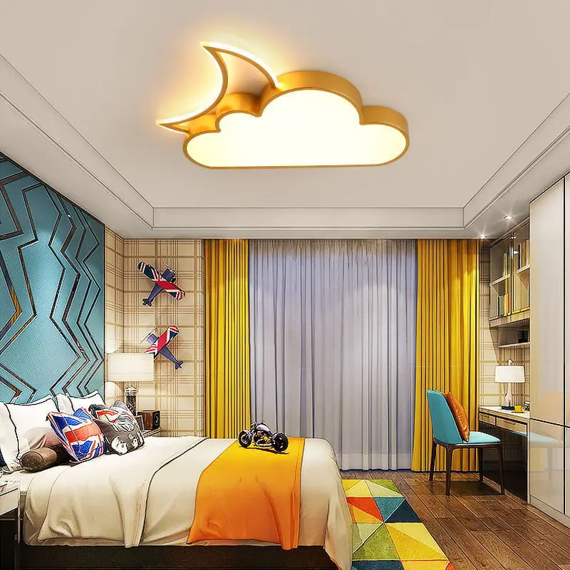 Luz para habitación de niños, luz de techo de princesa para niña, luz dorada para dormitorio de niño, dibujos animados creativos minimalistas modernos