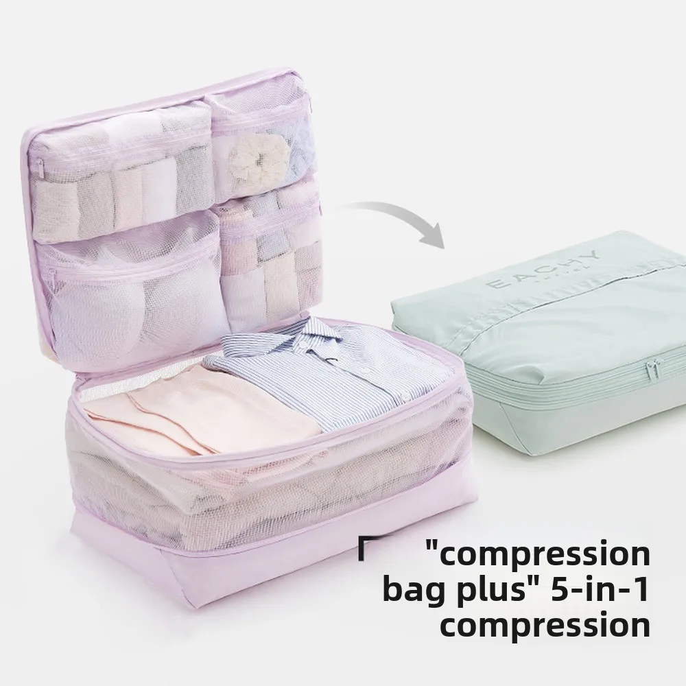 1pc 5 in 1 Compression Storage Bags Portable Travel Clothes Organizer Down Jacket Sorting Pouches Luggage Packing Supplies