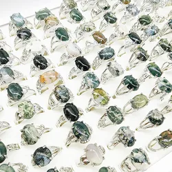 20pcs/Lot Factory In Stock Mix Size Luxury Beauty Natural Green Stone Finger Rings New Silver Color Hollow Women Jewelry Girl