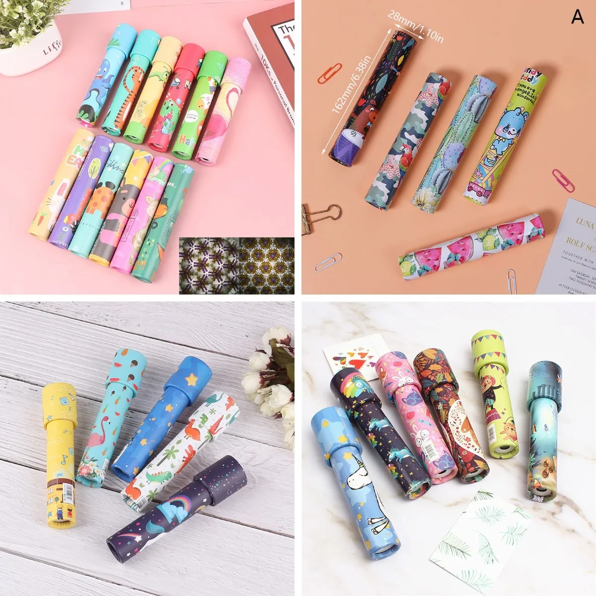 กล้องคาเลโดสโคปหมุนได้ตามตรรกะแบบโต้ตอบของเล่นเพื่อการศึกษาแบบคลาสสิกสำหรับเด็กการ์ตูนจินตนาการแบบสุ่มสี1ชิ้น