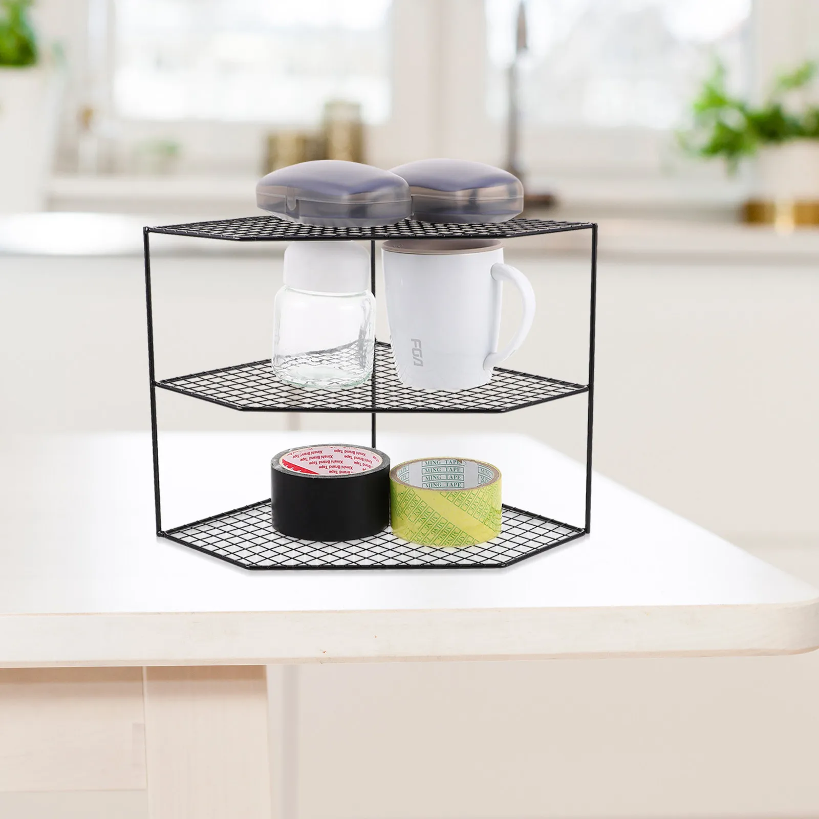 Space Saving Corner Countertop Organizer Kitchen Spice Rack Pot Storage Shelf Bathroom Toiletries Shelf Cabinet Layered