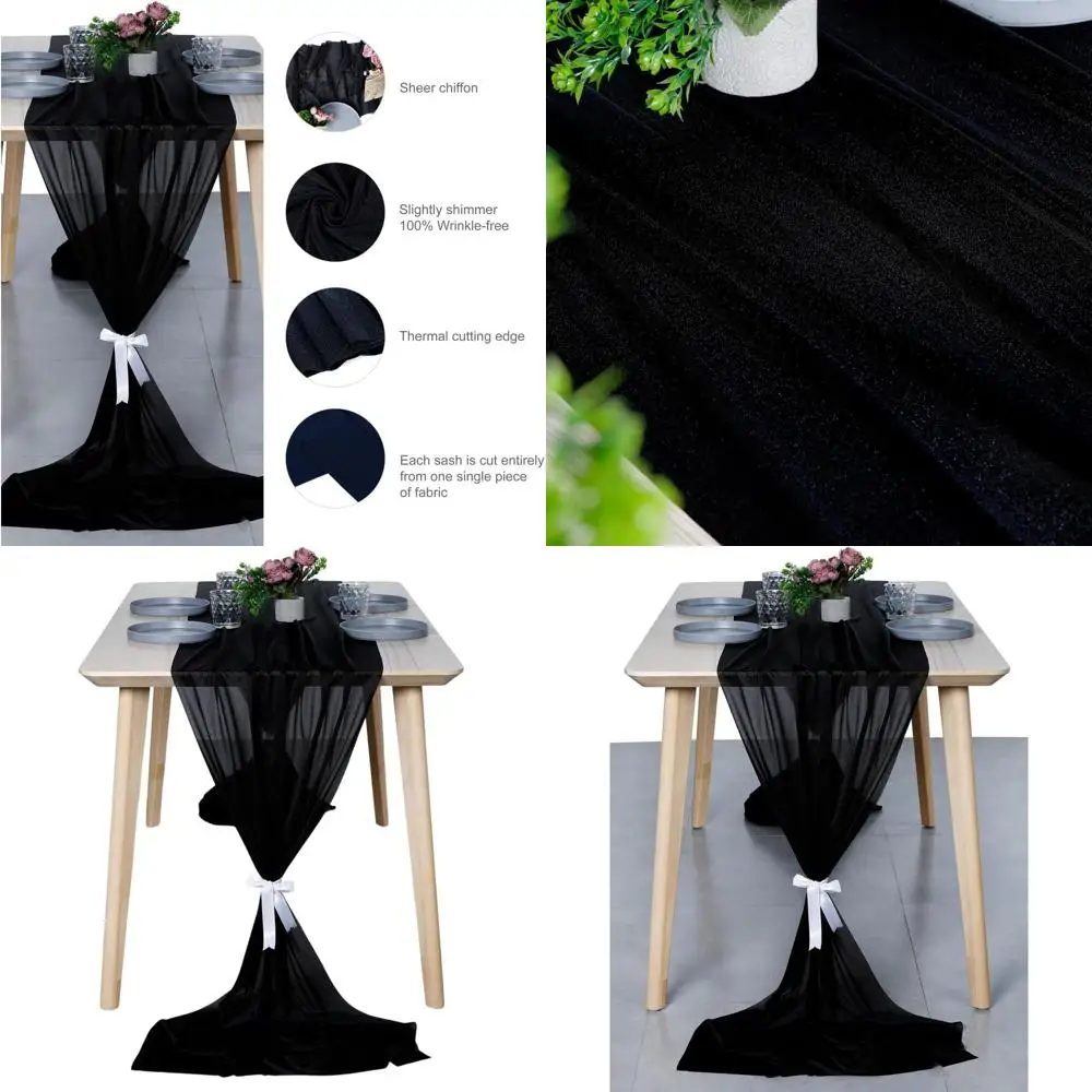 

Black 10ft x 120in Chiffon Table Runners, Set of 12, for Weddings, Showers, Parties & Events