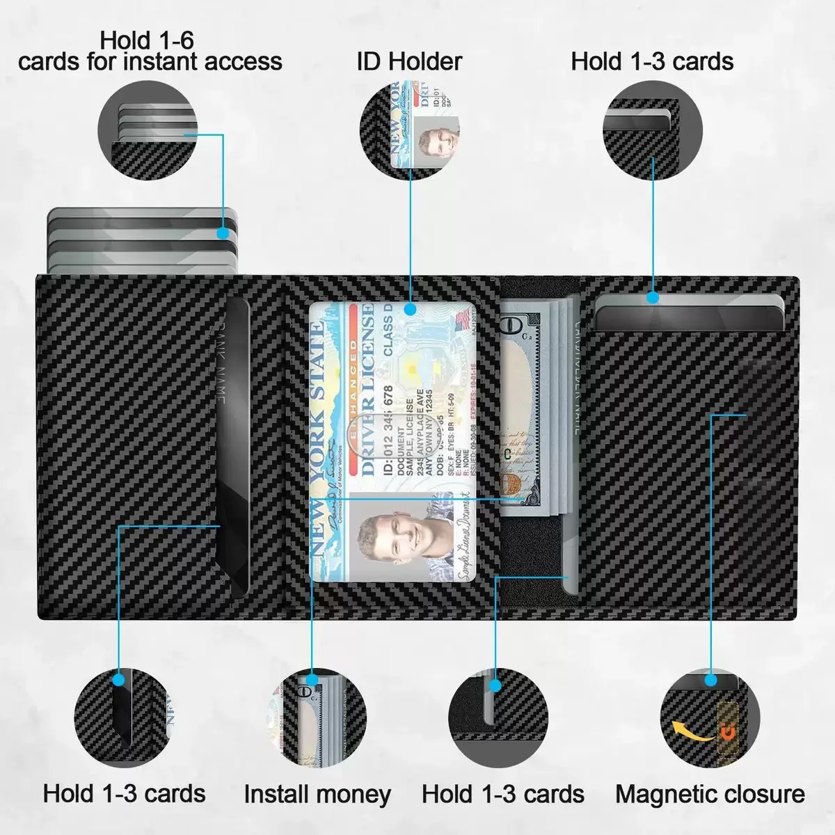 Pop-up-PU-Hülle für Brieftaschen, Kartenhalter, intelligent, RFID-blockierend, minimalistisch, Vordertasche mit 9–14 Kartenkapazität | Ausweisfenster | Bargeldfach – Detail 4