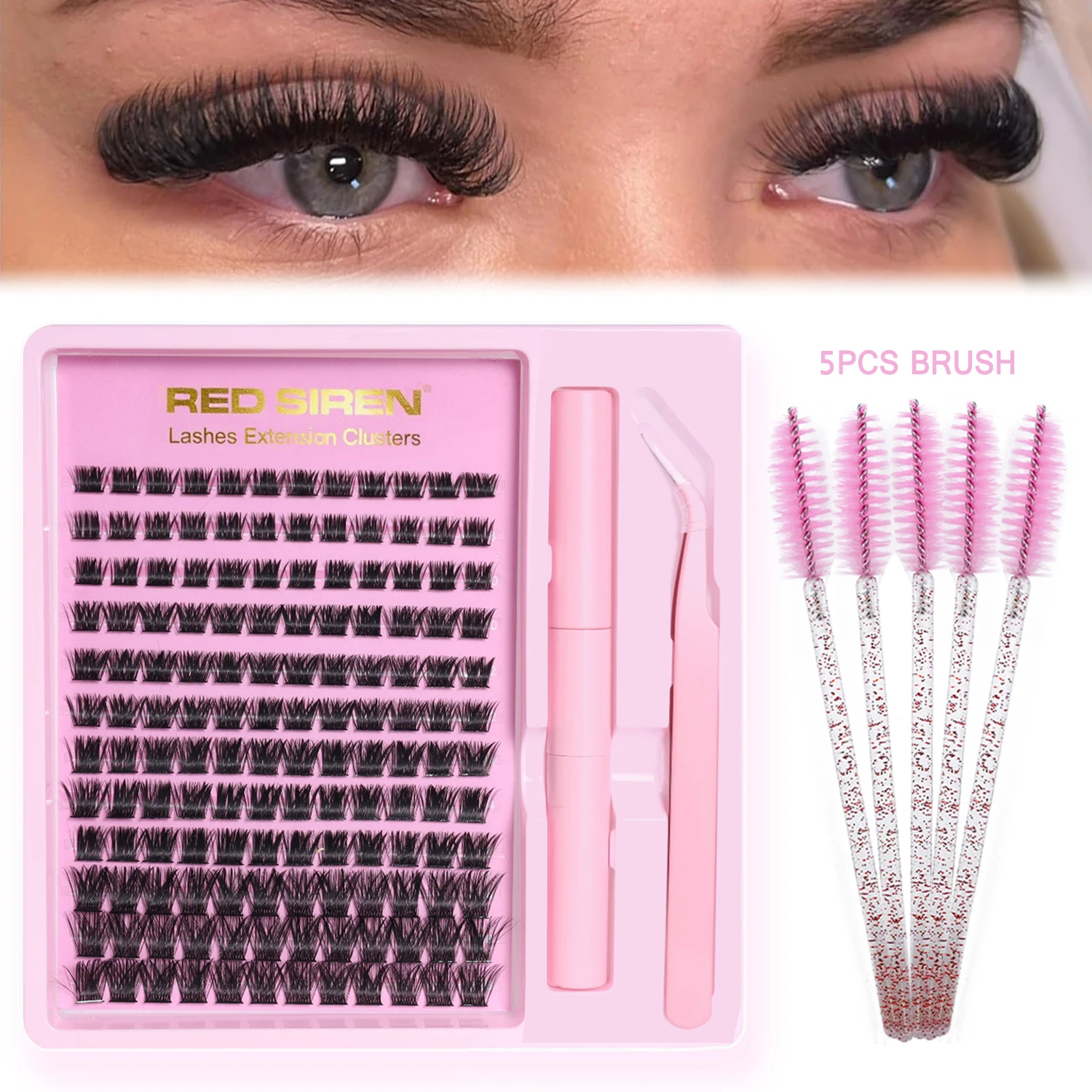 

DIY Eyelash Extensions Kit With 5Pcs Brush ,144 /240 Pcs Lash Clusters Eyelash Applicator Tool asy to Apply at Home