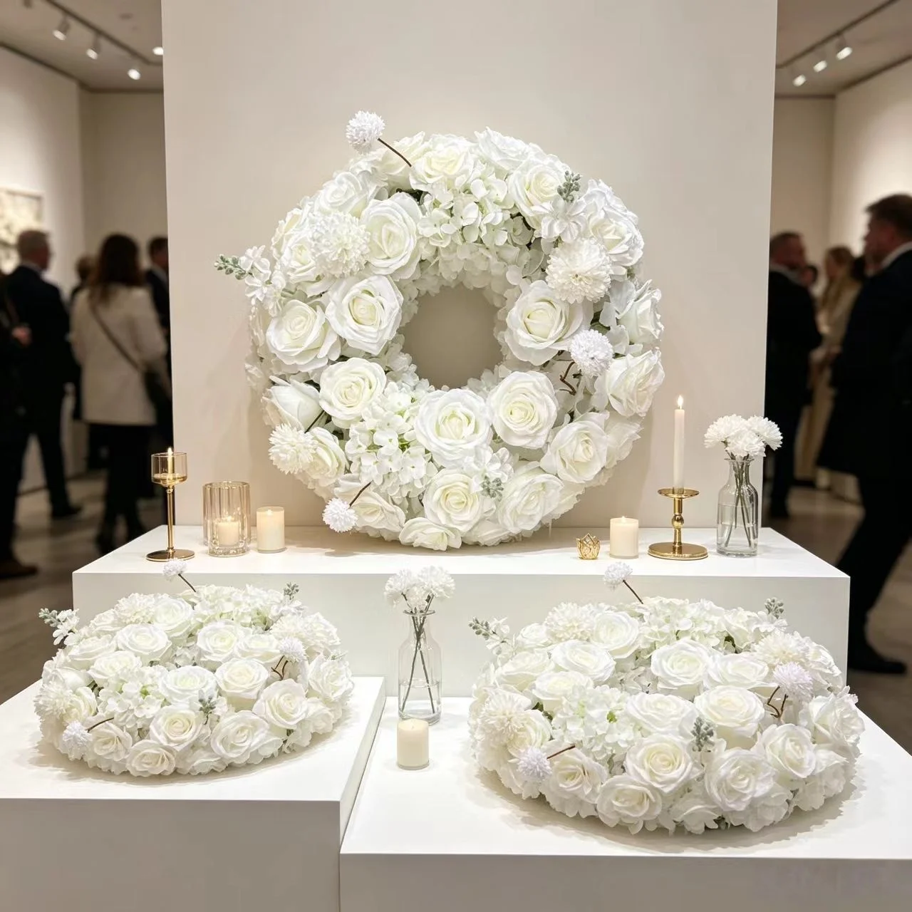 50cm White Artificial Floral Wreath Silk Rose Hydrangea Wreath Wedding Backdrop Party Stage Decor Custom Wholesale