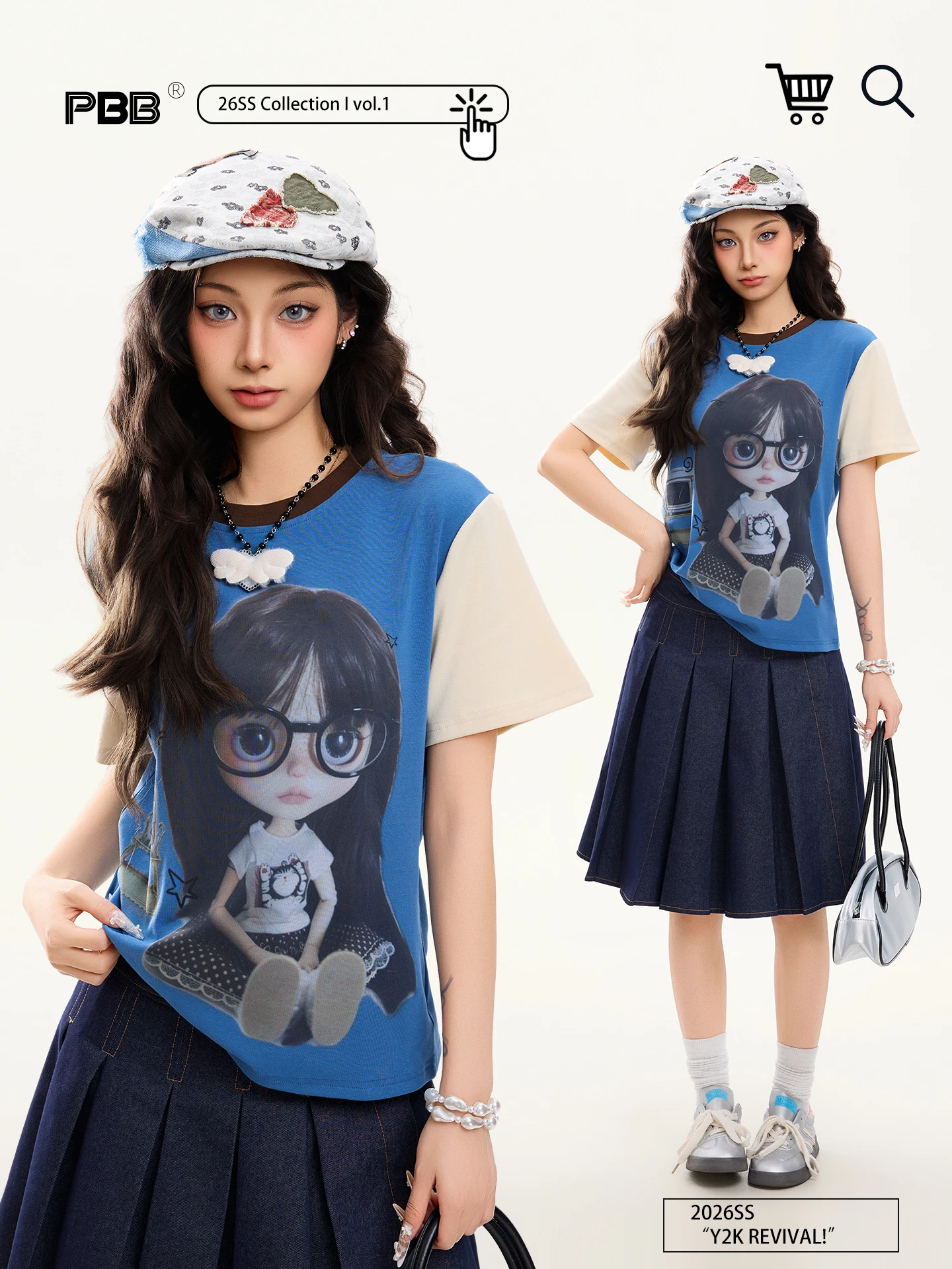 

Футболка с коротким рукавом и принтом мультяшных персонажей PBB Abi, женская молодежная футболка в стиле Y2K, летний топ свободного кроя с круглым вырезом