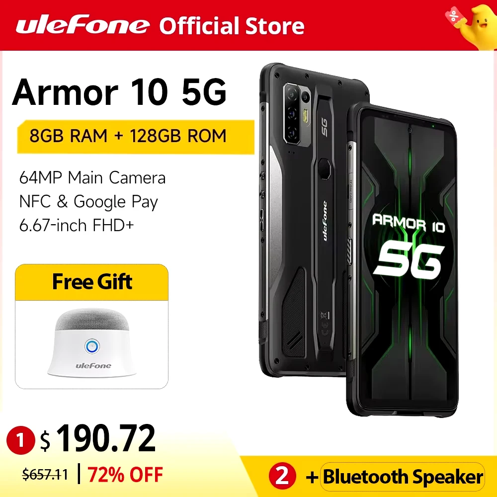 Ulefone Armor 10 5G 견고한 휴대 전화 안드로이드 10 8GB + 128GB 방수 스마트 폰/IP68 IP69K/ 6.67 "/64MP 카메라 휴대 전화