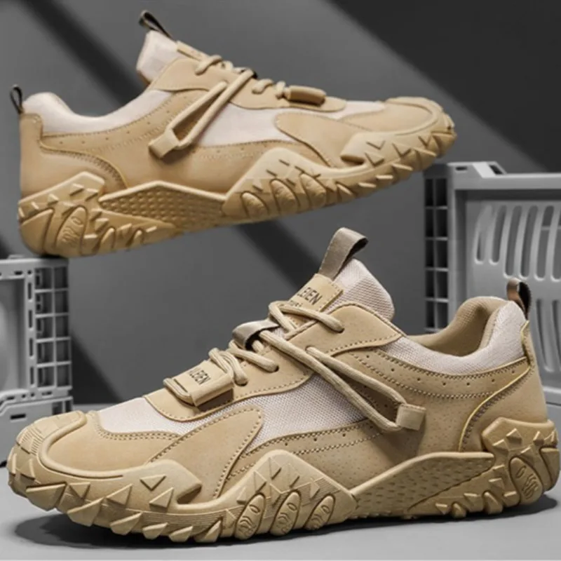 Men Retro Casual Hiking Shoe Breathable Wear Resistant Thick Sole Non-slip Walking Shoes for Man Lightweight Work Male Sneakers