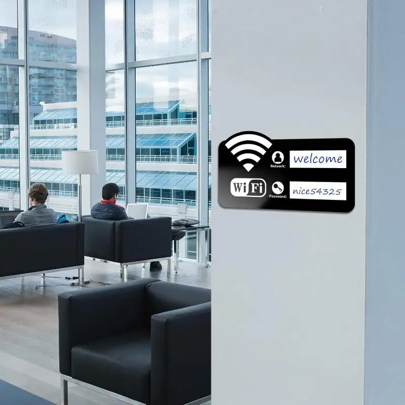 Waterproof WiFi Password Sign Plaque Fashion Self-Adhesive Sticker for Coffee Shop Bar Home Desktop Decor