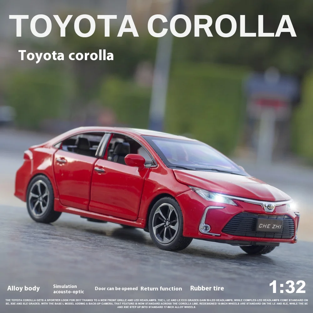 Diecast 1:32 TOYOTA Corolla Alloy Car Model Sound Light Pull Back Toy Car Central Control Ornaments Collect Exquisite Gift Boxes