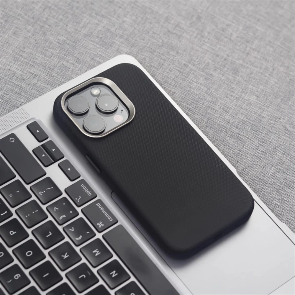 Luxury Alloy Lens Frame Particle PU Leather Magnetic Case For iPhone 17 16 Pro Max 15 14 13 For Magsafe Wireless Charging Cover - náhled 2