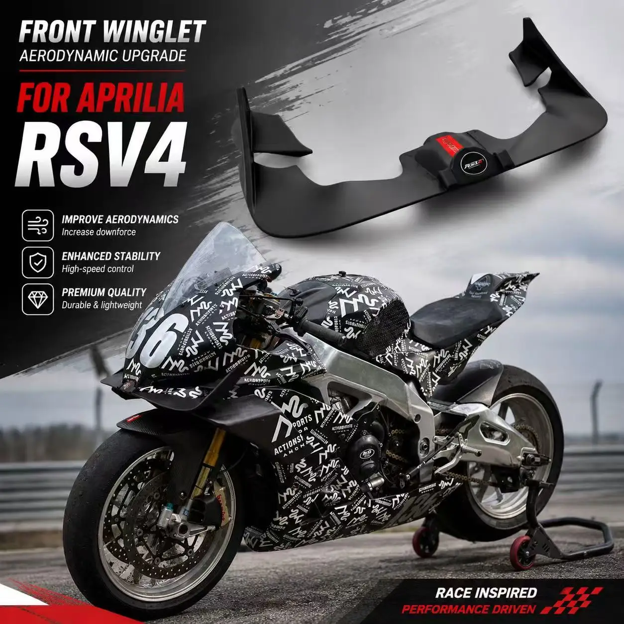 For Aprilia RSV4 rsv4 2015 2016 2017 2018  Front spoiler Lower spoiler lower lip GP WING DOWNFORCE NAKED FRONTAL SPOILERS