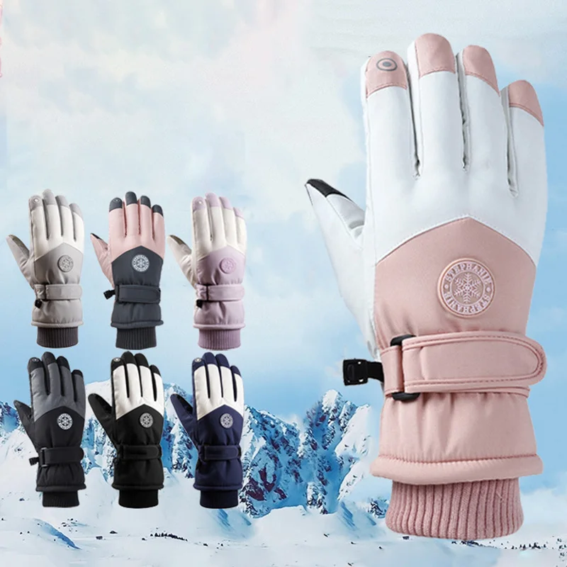 

Ветрозащитные лыжные перчатки для мужчин и женщин, осенне-зимние утолщенные теплые бархатные перчатки для спорта на открытом воздухе, мотоциклетные перчатки для езды на велосипеде