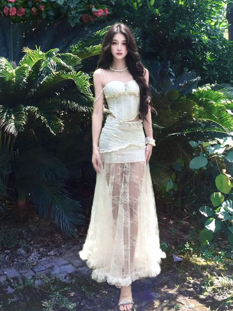 

Sexy Pure Desire Strap Top Bodycon Skirt Two Piece Set Elegant Summer 2026 Fashion Ensemble Breathable Quick Dry