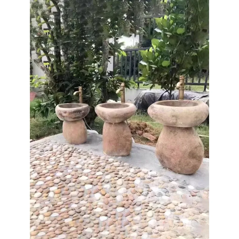 

pebble wash basin outdoor children's column basin rough stone garden pool retro floor wash basin