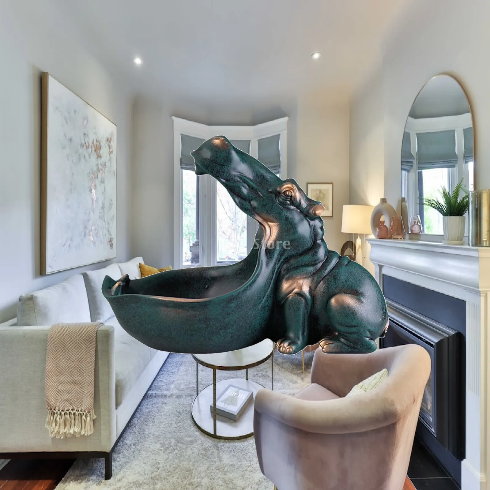 Resin Hippo Figurine Big Mouth Sundries Holder Modern Sculptures Desk Statue for Home Decoration Luxury