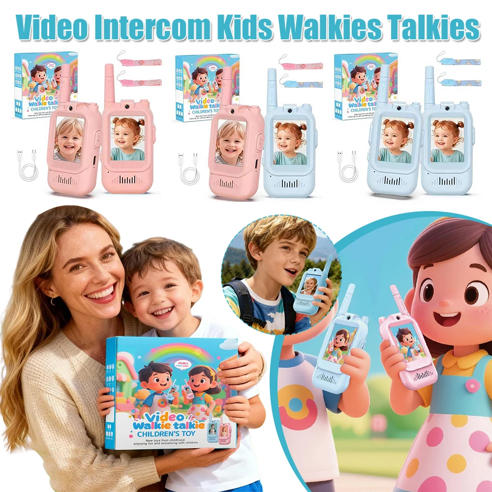 Walkie Talkies de vídeo para niños Paquete de 2 videoportero recargable Walkies para niños Talkies para niños y niñas de 3 a 10 años