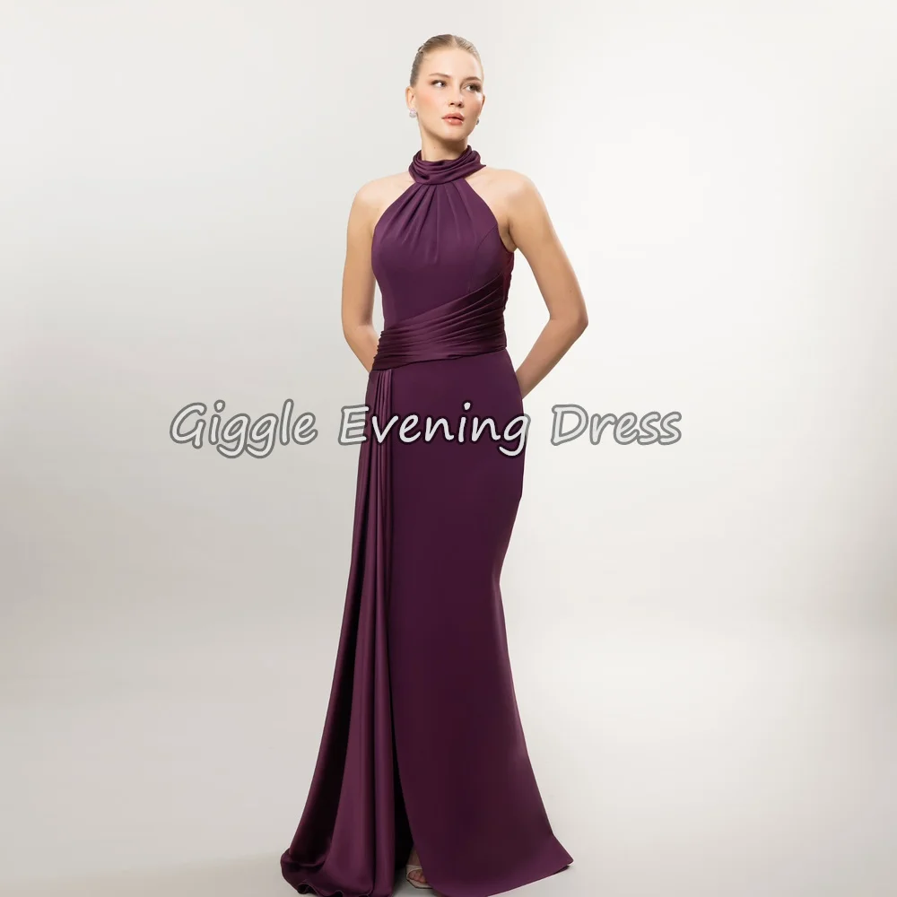 

Giggle Customized Crepe Mermaid O-neck Pleats Floor Length Elegant Saudi Evening Party Dresses For Women 2026 With Sleeveless