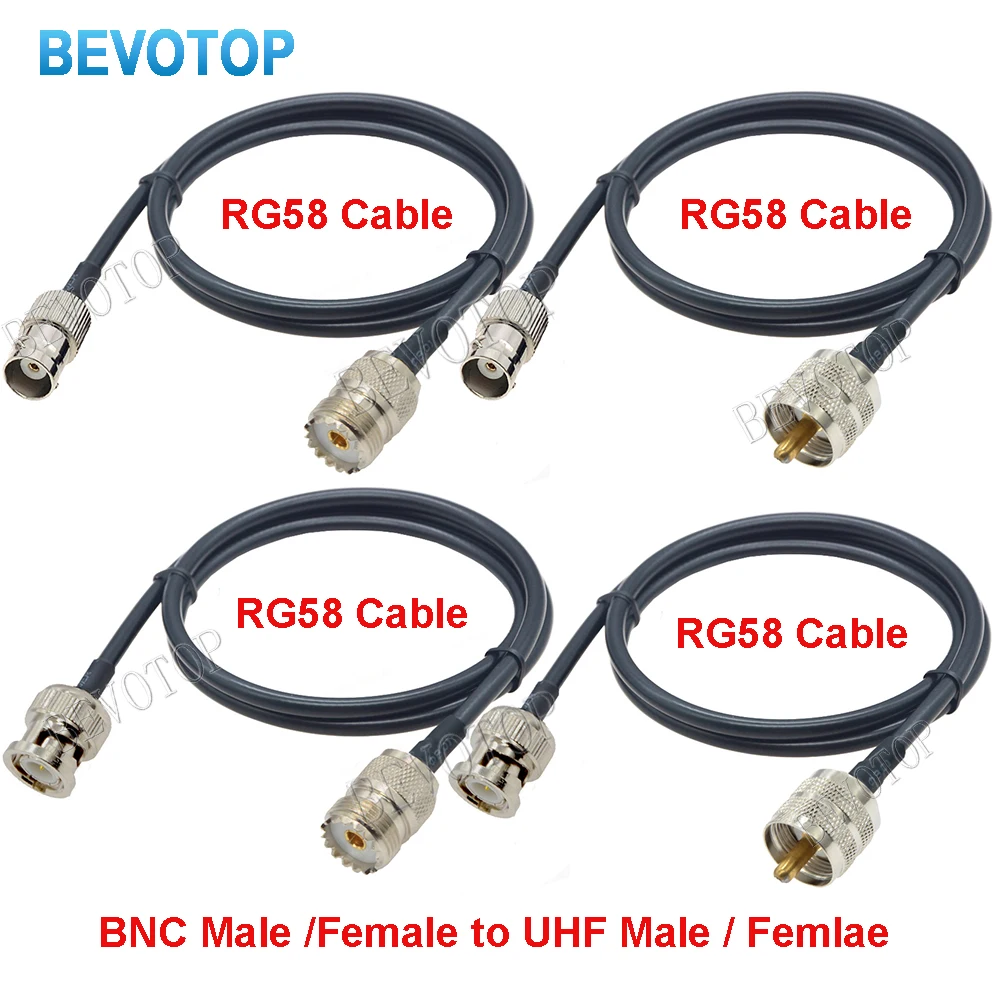 Cable de puente BNC a UHF RG58 BNC macho a PL259 SO239 Cable de extensión hembra PL 259 a BNC Cable Coaxial Pigtail 10CM ~ 30M