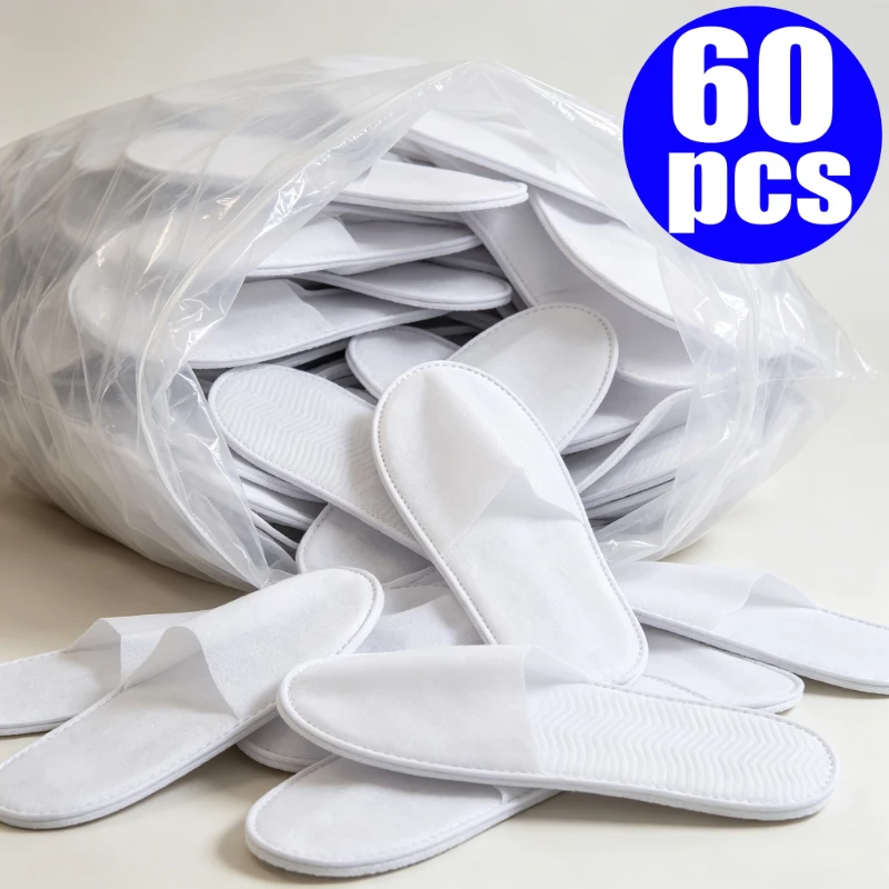 White Disposable Non Slip Hotel Slippers Soft Breathable Portable Travel Guest Spa Footwear Indoor Women Men Daily Use Shoes