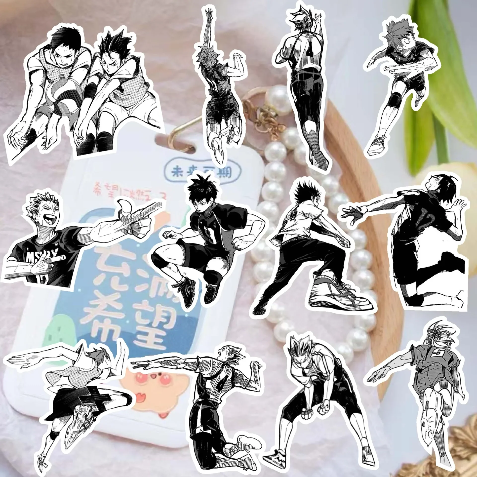 68/33/10PCS Shoyo Hinata Tobio Kageyama Kei Tsukishima Kotaro Bokuto Popular Anime Peripheral Black and White Comic Stickers