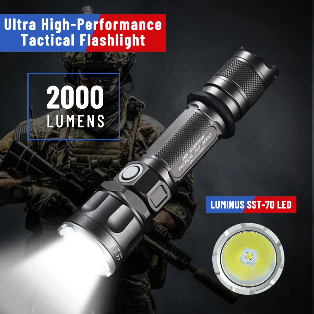 JETBeam 3MS Flashlight 2000Lumens USB Rechargeable Super Bright Uses LUMINUS SST-70 LED Tactical Police Security Torch Light