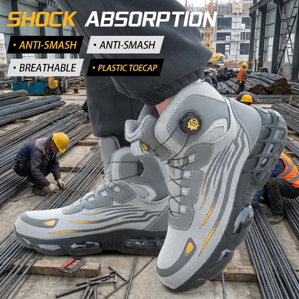 2026 New High Top Knob Buckle Safety Shoes, Mining Boots, Labor Protection Shoes, Anti Smashing and Anti Piercing Woodworking