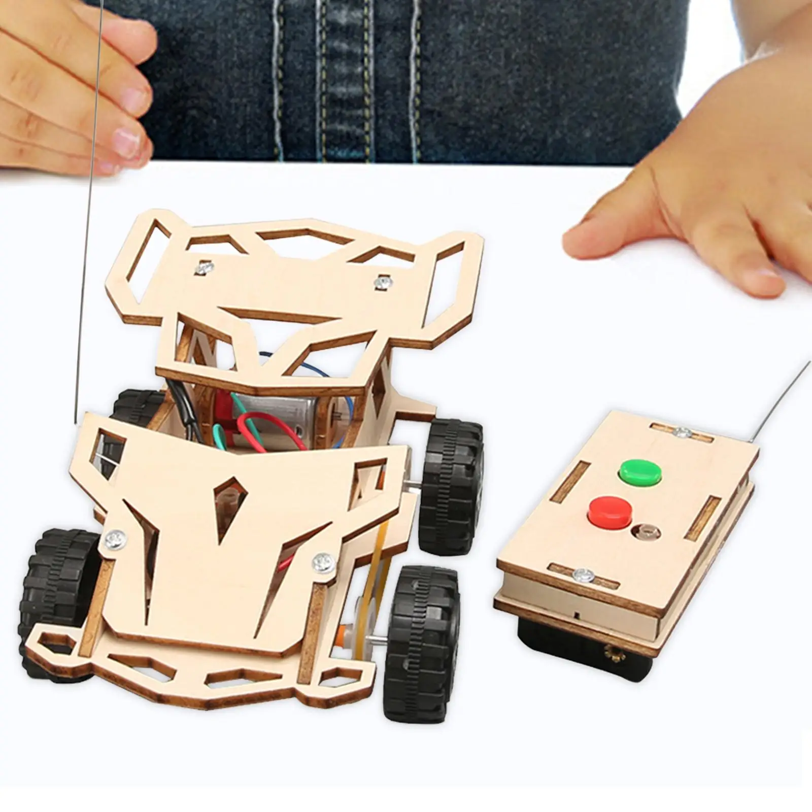 Wooden RC Car Toys Science Kits Remote Control Car Wooden 3D Puzzle for Kids