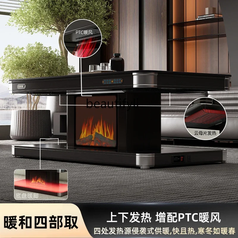 Meja kopi, pemanas listrik persegi panjang ruang tamu rumah tangga, meja pemanas