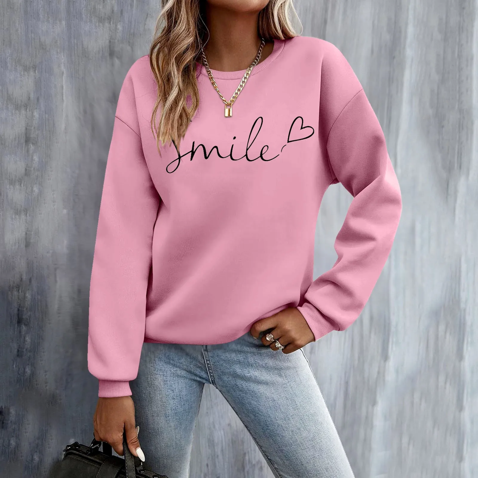 

Womens Daily Home Outdoor Workout Solid Long Sleeve O Neck T Shirt Top Printed Sweatshirt Ladies Sweatshirts without Hoods