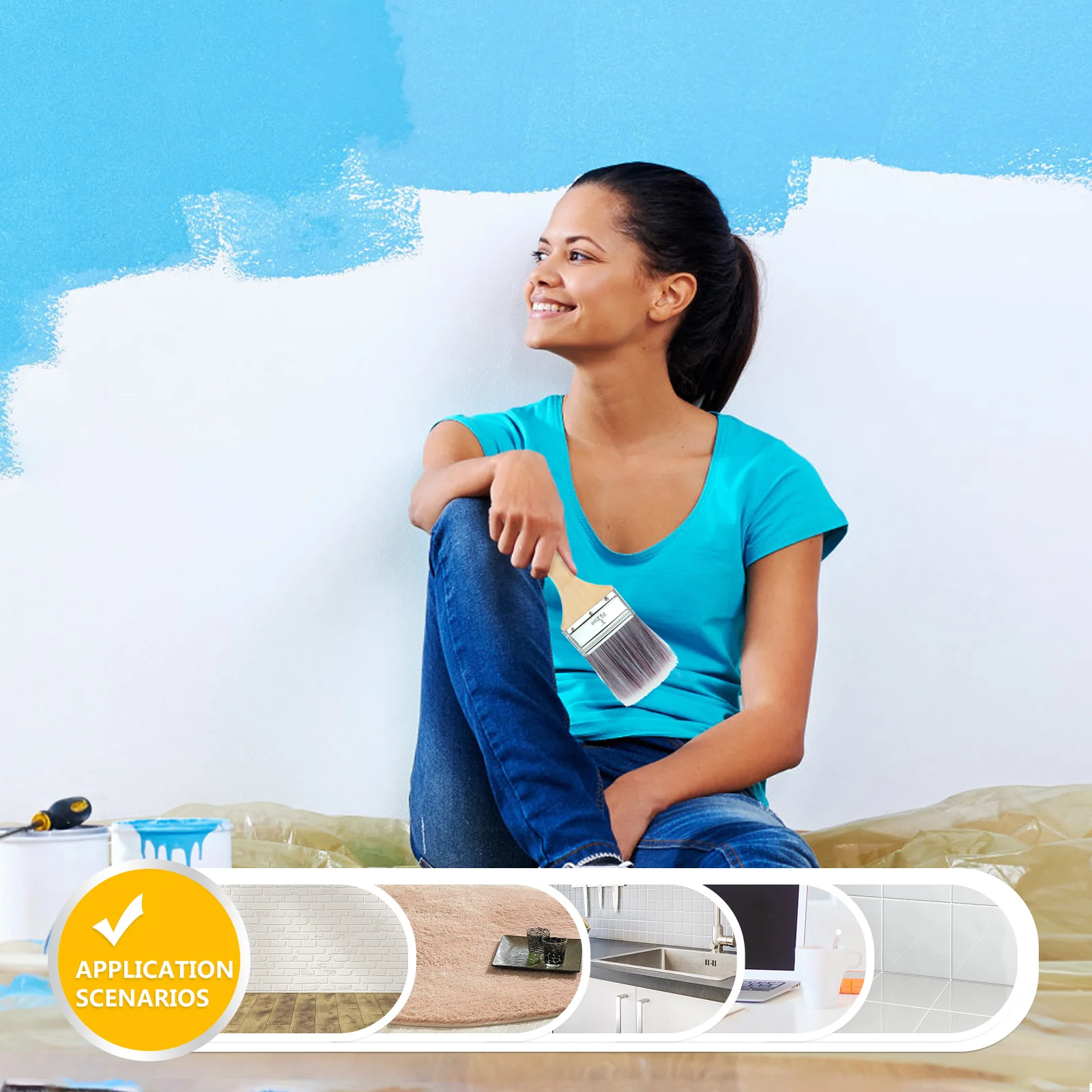 

5Pcs Professional Paint Brushes Stain Brush Set Durable Wood Handle for Walls Trim Doors Cabinets Deck Fence Arts Crafts