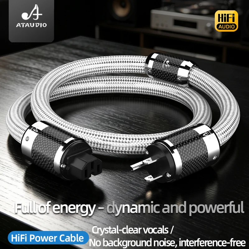 ATAUDIO HiFi Power Cables US/EU/AU Standards Rhodium Plating Plug 7N OFC Silver Mixed Power Cord for Amplifier Filter