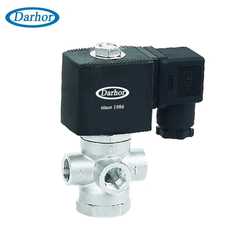 Darhor DHG51 3 way 1/4inch direct acting normally open brass stainless steel 316 solenoid valve air 12VDC