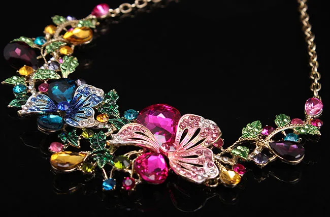 Fashion Bauhinia Flowers Crystal Jewelry Set Multicolor Earrings with Matching Necklace Wedding Necklace Women Jewelry