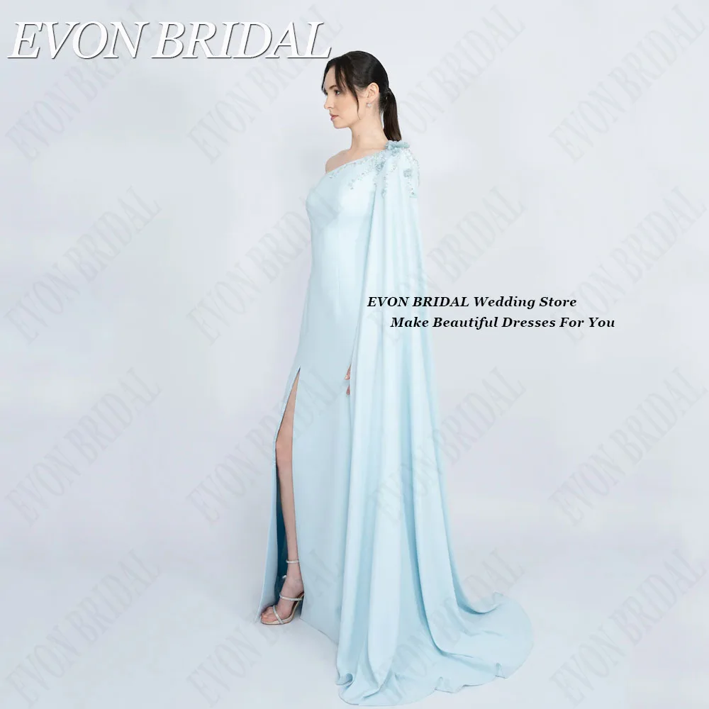 EVON BRIDAL Mermaid Celebrity Dresses With Cape Saudi Arabia Woman One Shoulder Side Split Satin Formal Evening Gown Custom