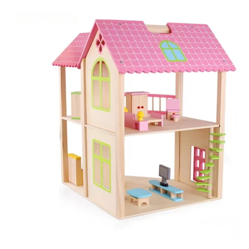 

Wholesale Pink Large Villa Children's Educational Toys Wooden Playhouse for Girls to Play and Imagine