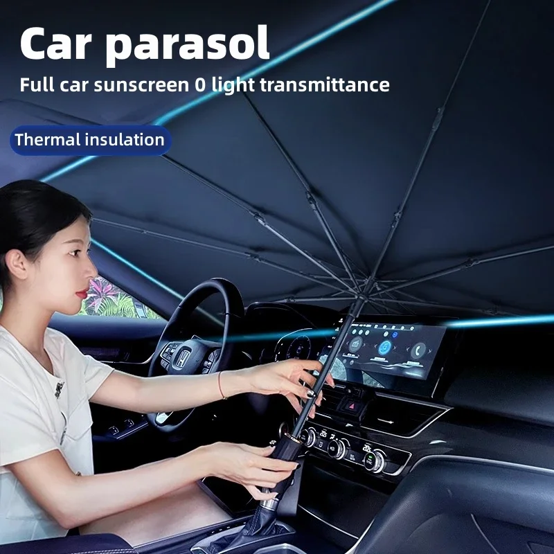 Auto-Sonnenschutzschirm, faltbarer Frontscheiben-Sonnenschutz im Regenschirm-Stil für Autofenster, Sommer-Sonnenschutz-Zubehör
