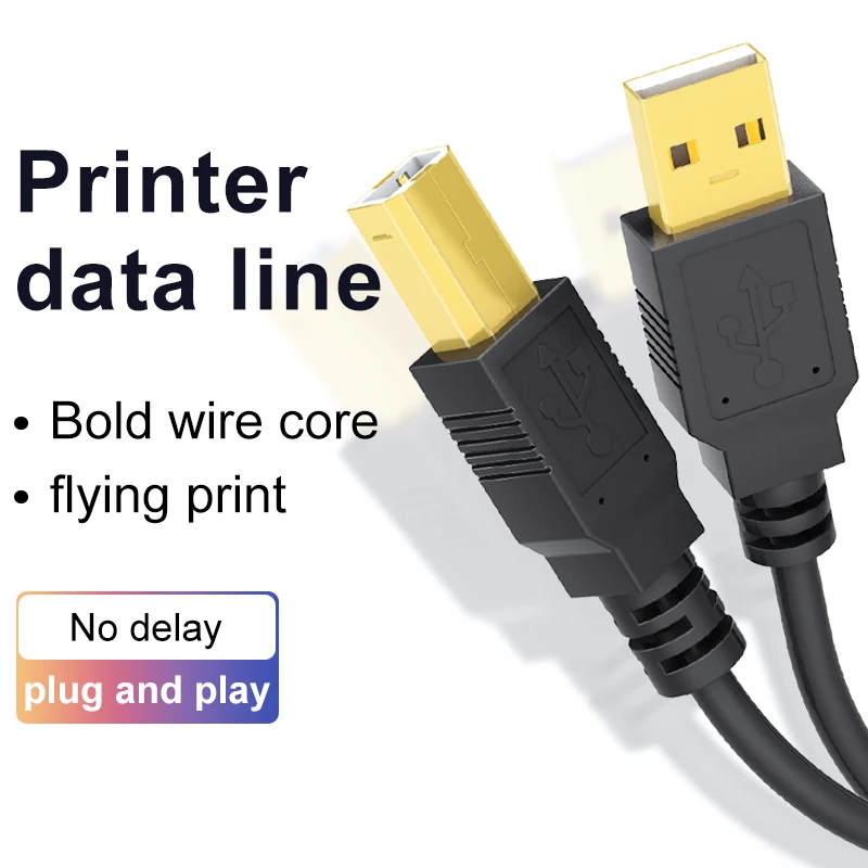 USB 2.0 Printer Cable Type-C To USB B Printing Wires For HP Fax Machine Scanner Computer Connection Square Port Extension Cord