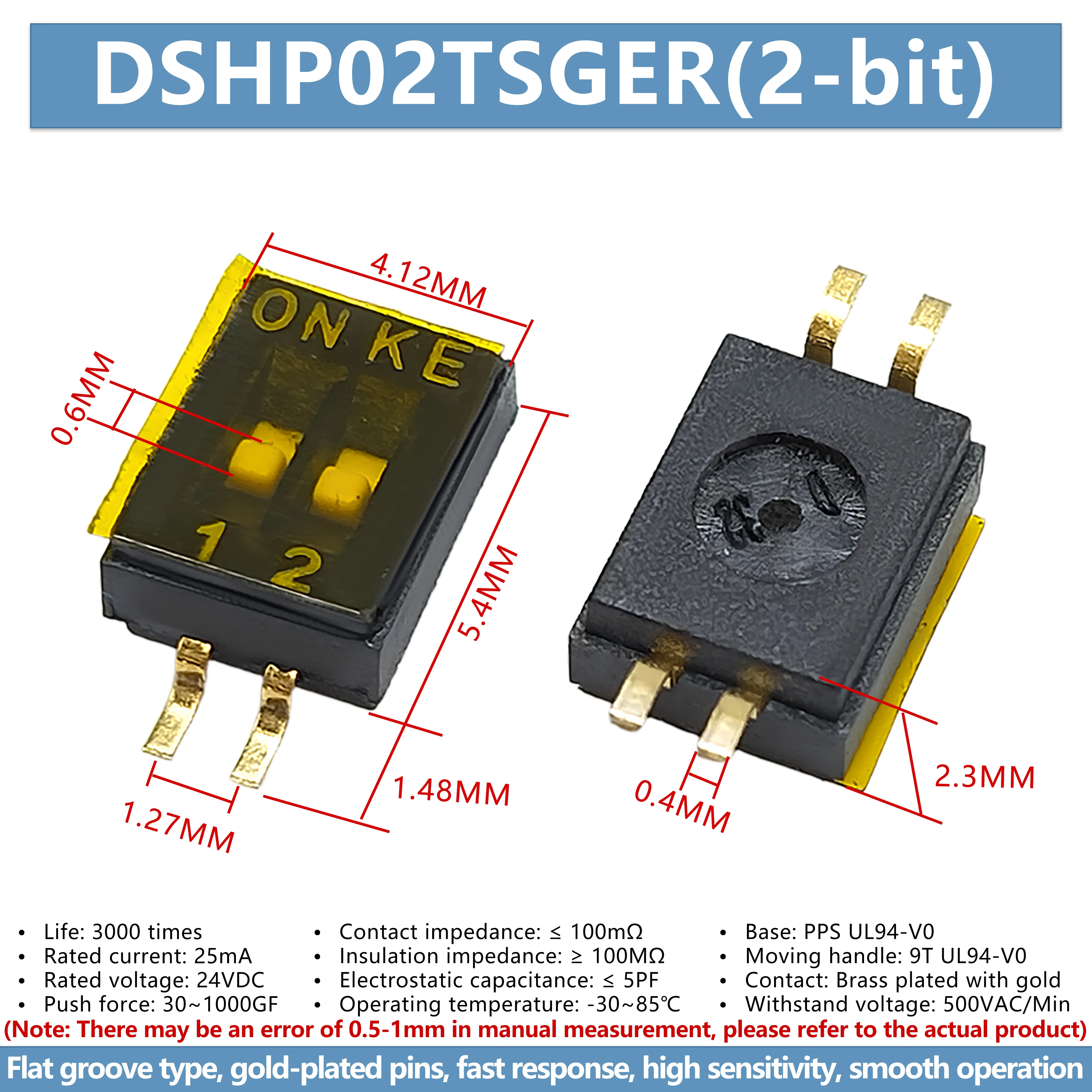 New Original KE DSHP02TSGER 1.27MM DIP Switch 2-Pin 2-Position SMD (5 pieces)