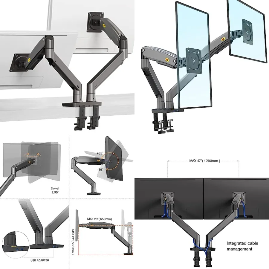 Dual Monitor Desk Mount Stand Full Motion Swivel Computer Monitor Arm Fits 2 Screens up to 32'' with Load Capacity 6.6~26.4lbs for Each Monitor