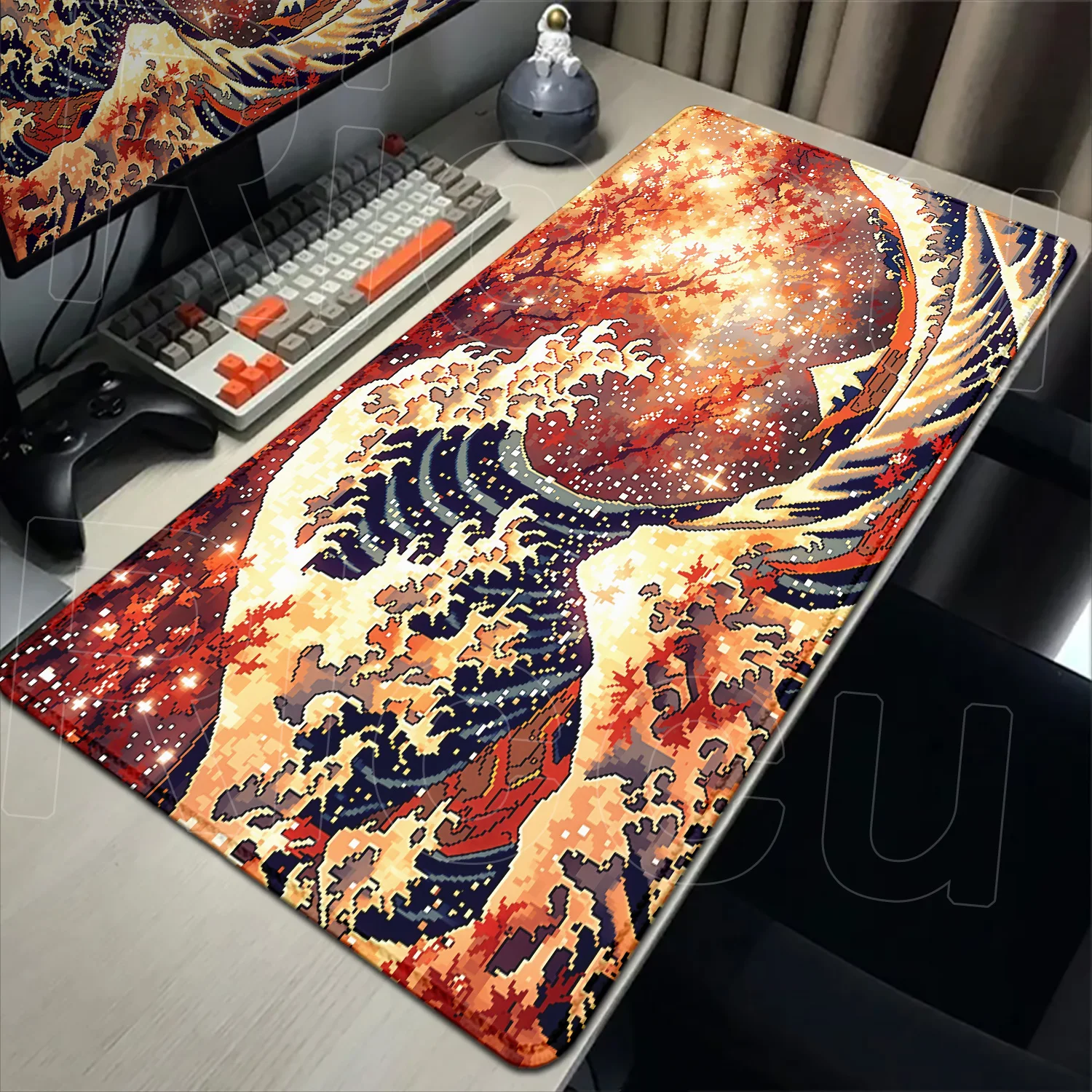 Japanese Mouse Pad Gamer Pixel Waves Computer Home HD Mousepad XXL Office Soft Non-Slip PC Table Mat 400x900mm Desk Mat carpet
