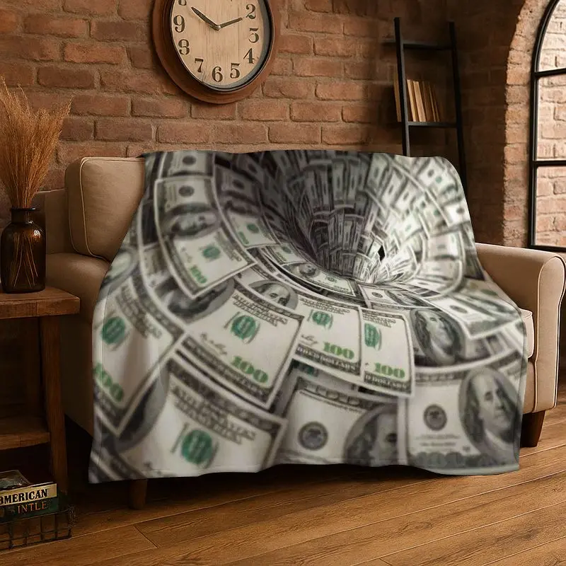 Classic Money Dollar Euro Cartoon Flannel Blanket Soft Throw Blanket for Bedroom Living Room Bed Travel Camping Picnic Nap Cover